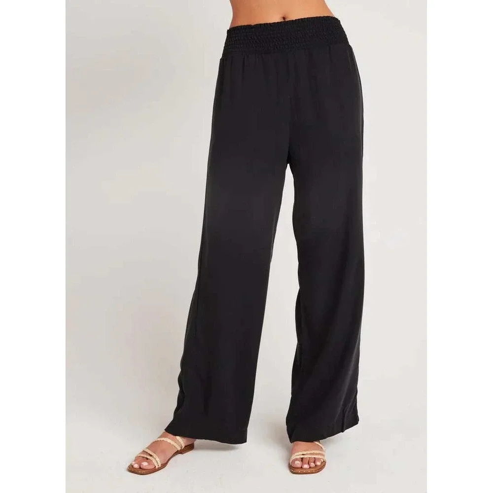 Bella Dahl Smocked Waist Wide Leg Pant Size S Vintage Black Tencel Relaxed Boho